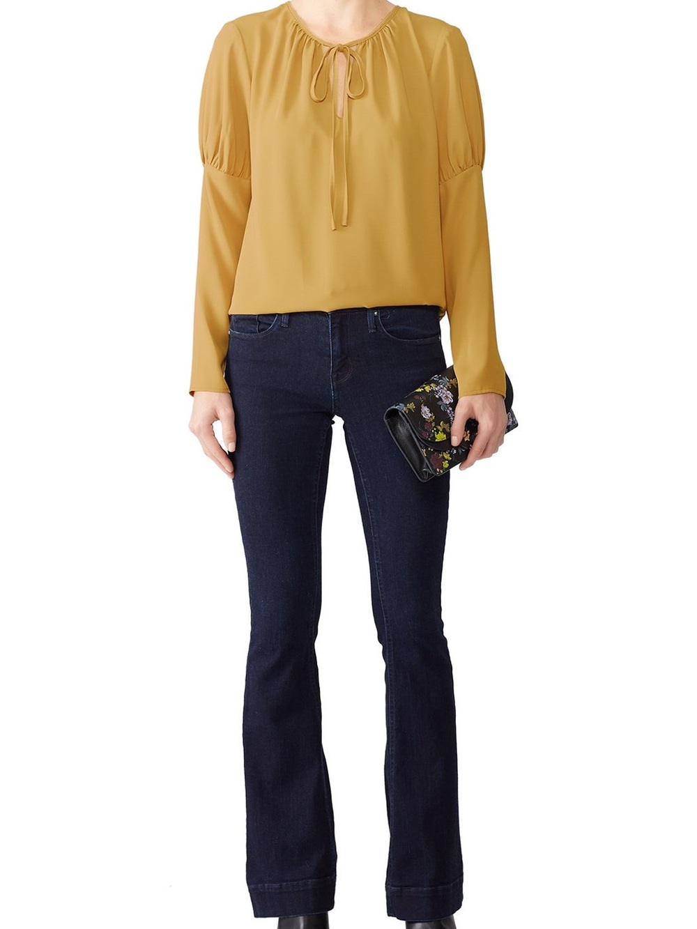 Amanda Uprichard Mustard Tie-Neck Long Sleeve Melanie Top